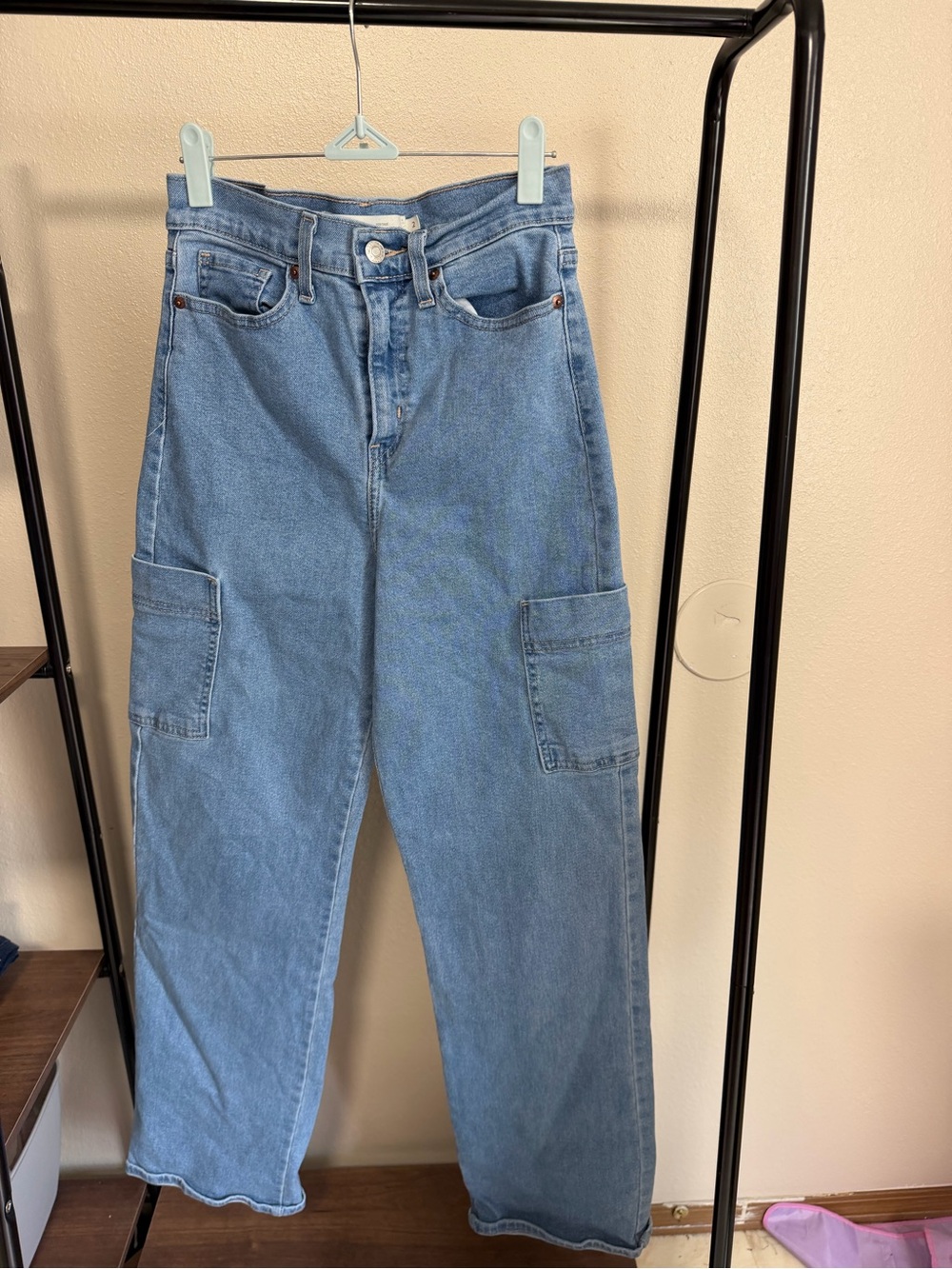Levi's Light Blue High-Rise Wide-Leg Cargo Jeans